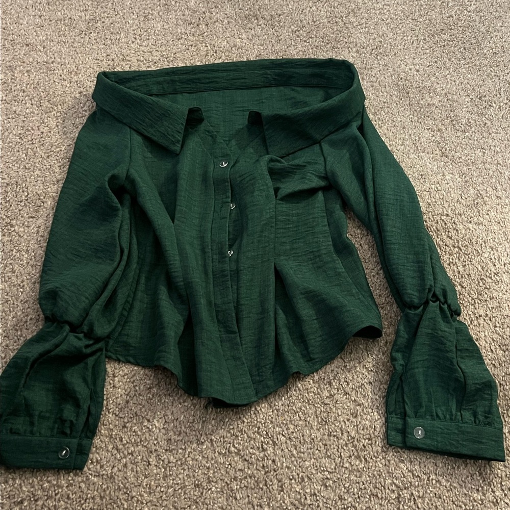Dark Green Off-Shoulder Blouse
